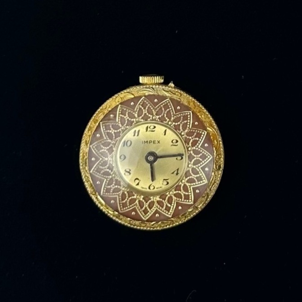 Vintage Impex Swiss Made Gold Tone Filigree Pocket Watch Pendant Floral Ornate